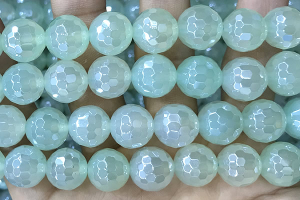 CAA5638 15 inches 12mm faceted round AB-color green agate beads