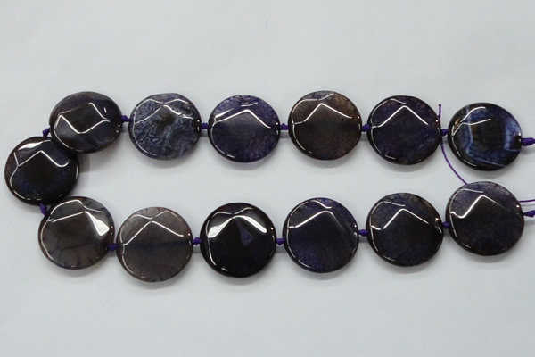 CAA564 15.5 inches 30mm faceted flat round dragon veins agate beads