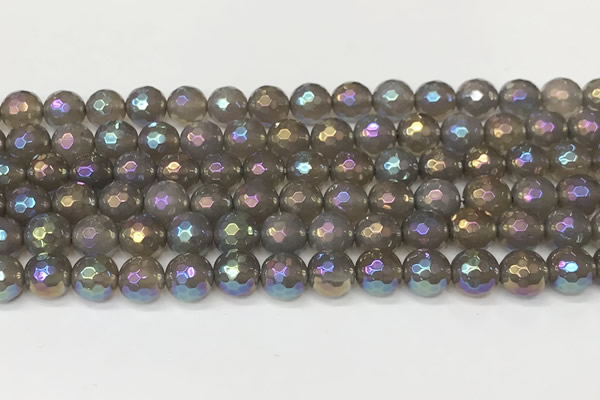 CAA5646 15 inches 8mm faceted round AB-color grey agate beads