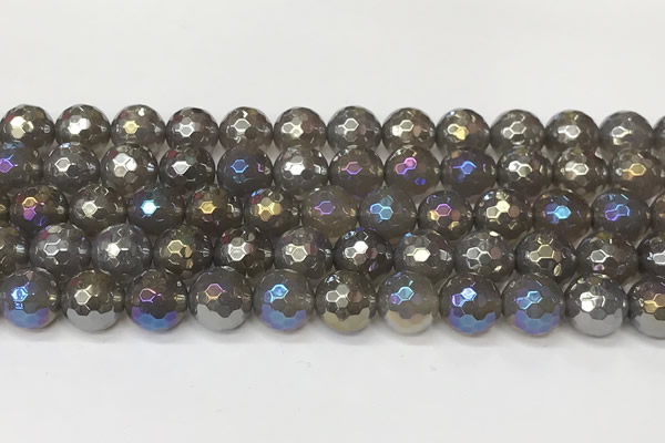 CAA5647 15 inches 10mm faceted round AB-color grey agate beads