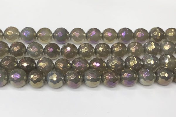 CAA5648 15 inches 12mm faceted round AB-color grey agate beads