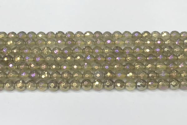 CAA5650 15 inches 6mm faceted round AB-color grey agate beads
