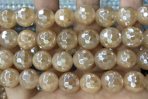 CAA5658 15 inches 12mm faceted round AB-color yellow agate beads