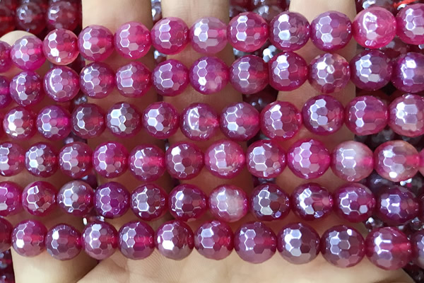 CAA5661 15 inches 8mm faceted round AB-color red agate beads