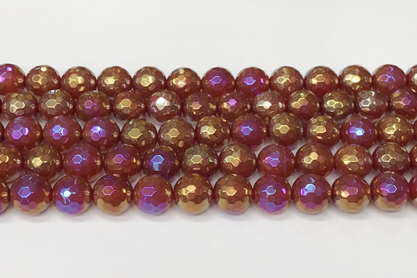 CAA5667 15 inches 10mm faceted round AB-color red agate beads