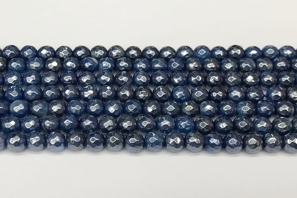 CAA5675 15 inches 6mm faceted round AB-color blue agate beads