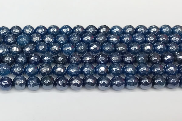 CAA5676 15 inches 8mm faceted round AB-color blue agate beads