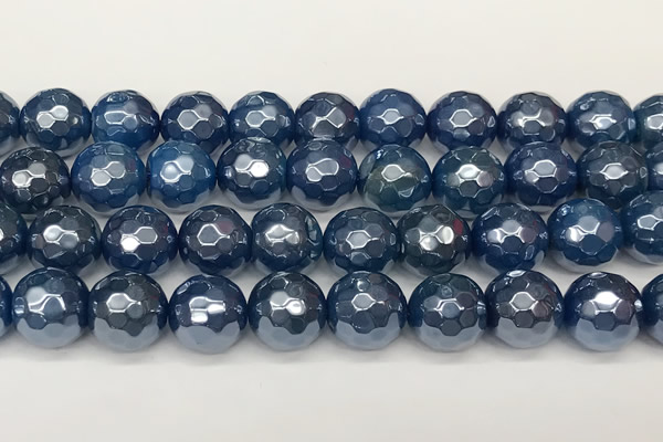 CAA5678 15 inches 12mm faceted round AB-color blue agate beads