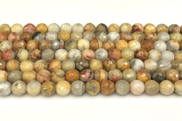 CAA5760 15 inches 6mm faceted round yellow crazy lace agate beads