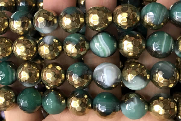 CAA5877 15 inches 6mm,8mm,10mm & 12mm faceted round electroplated banded agate beads