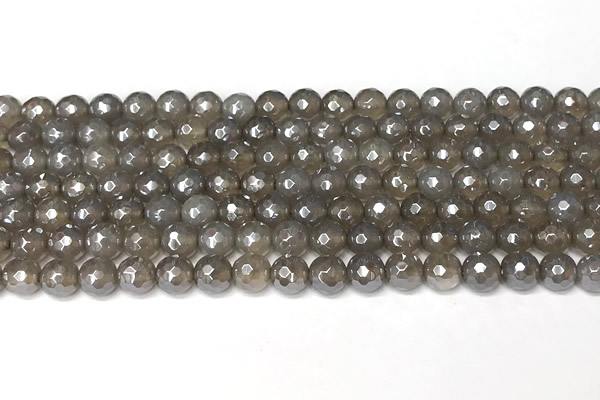 CAA5943 15 inches 6mm faceted round AB-color grey agate beads
