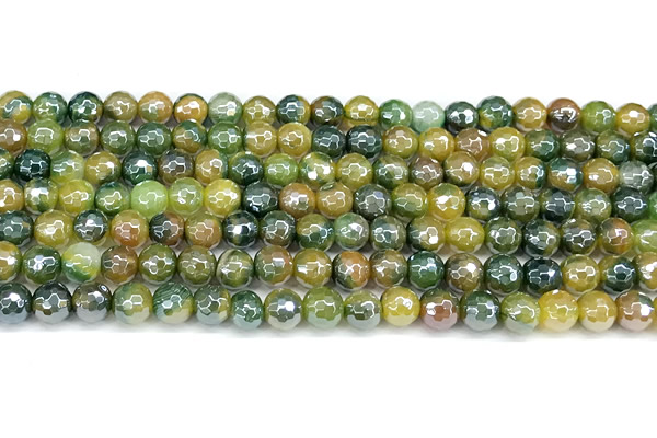 CAA5952 15 inches 6mm faceted round AB-color line agate beads