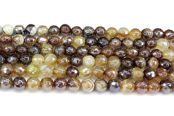 CAA5962 15 inches 8mm faceted round AB-color line agate beads