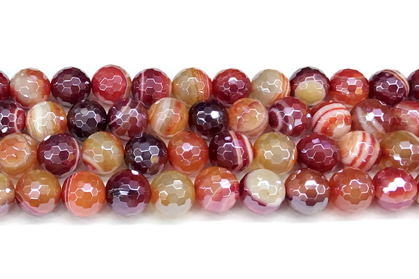CAA5968 15 inches 12mm faceted round AB-color line agate beads