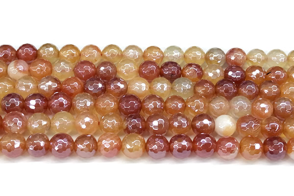 CAA5970 15 inches 8mm faceted round AB-color line agate beads