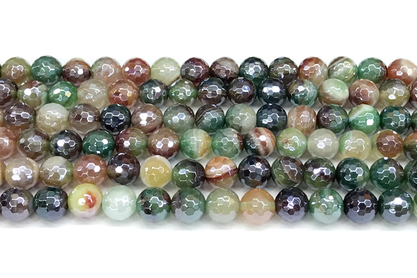 CAA5974 15 inches 8mm faceted round AB-color line agate beads