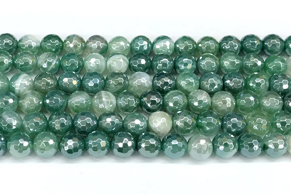 CAA5978 15 inches 8mm faceted round AB-color line agate beads