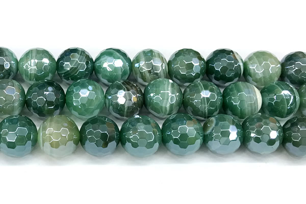 CAA5981 15 inches 14mm faceted round AB-color line agate beads