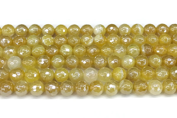 CAA5988 15 inches 8mm faceted round AB-color line agate beads
