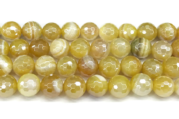CAA5990 15 inches 12mm faceted round AB-color line agate beads