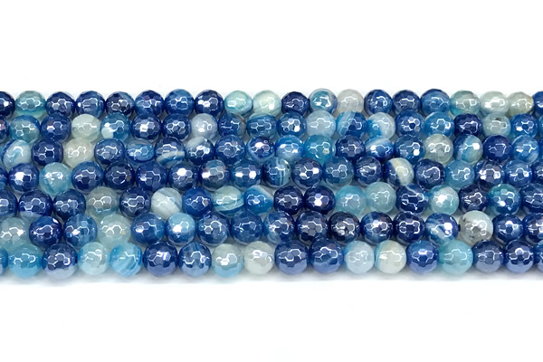 CAA5991 15 inches 6mm faceted round AB-color line agate beads
