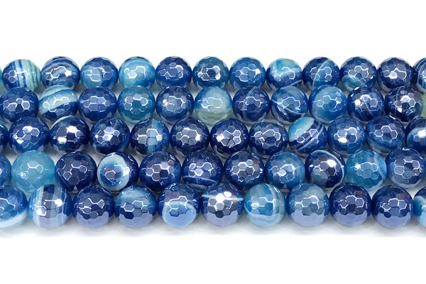 CAA5993 15 inches 10mm faceted round AB-color line agate beads