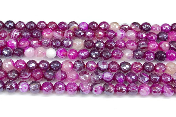 CAA5995 15 inches 6mm faceted round AB-color line agate beads