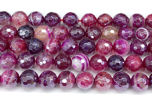 CAA5997 15 inches 10mm faceted round AB-color line agate beads
