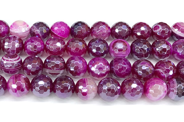 CAA5998 15 inches 12mm faceted round AB-color line agate beads