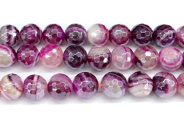 CAA5999 15 inches 14mm faceted round AB-color line agate beads