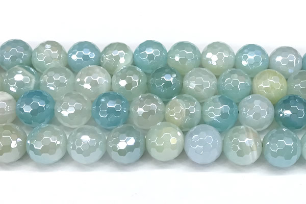 CAA6003 15 inches 12mm faceted round AB-color line agate beads