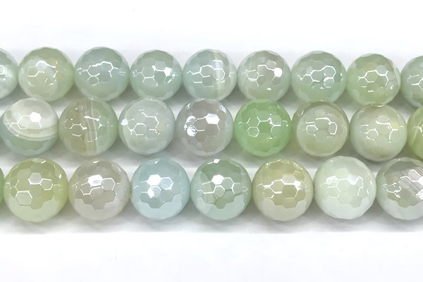 CAA6004 15 inches 14mm faceted round AB-color line agate beads