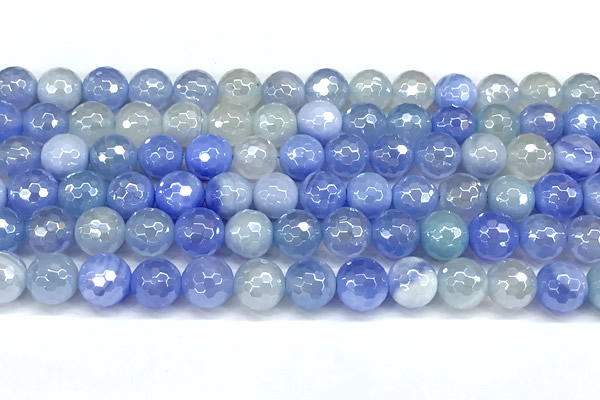 CAA6006 15 inches 8mm faceted round AB-color line agate beads