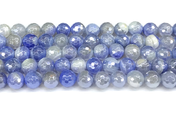 CAA6007 15 inches 10mm faceted round AB-color line agate beads
