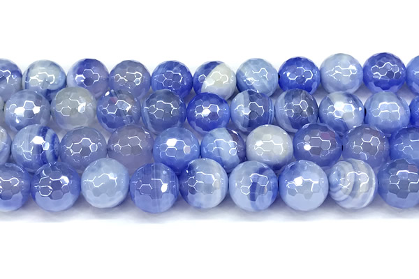 CAA6008 15 inches 12mm faceted round AB-color line agate beads