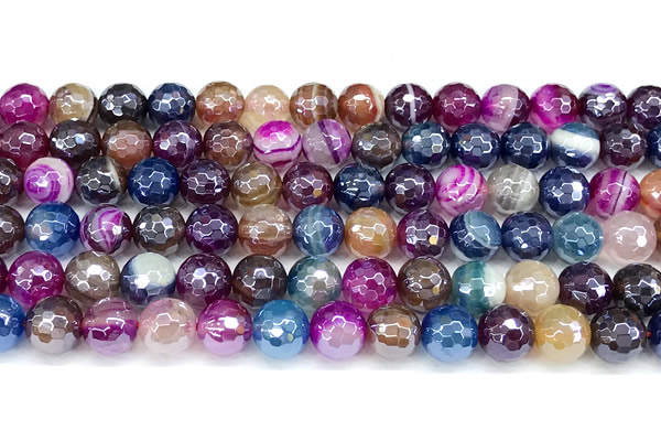 CAA6010 15 inches 8mm faceted round AB-color line agate beads