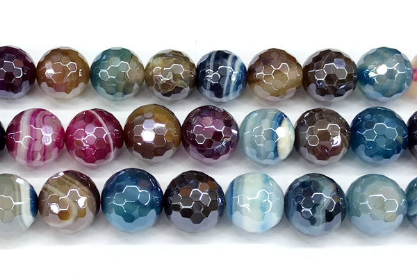 CAA6013 15 inches 14mm faceted round AB-color line agate beads