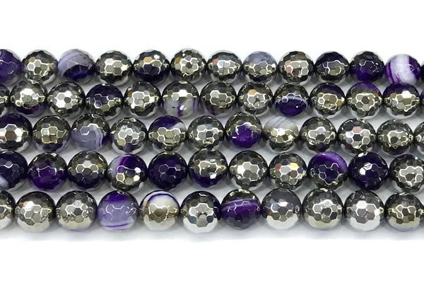 CAA6018 15 inches 10mm faceted round electroplated line agate beads