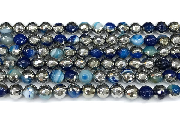 CAA6021 15 inches 8mm faceted round electroplated line agate beads