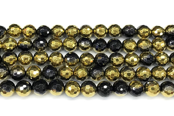 CAA6026 15 inches 10mm faceted round electroplated agate beads