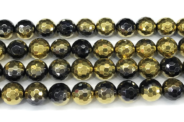 CAA6027 15 inches 12mm faceted round electroplated agate beads
