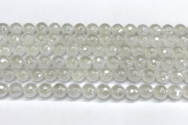 CAA6031 15 inches 8mm faceted round AB-color white agate beads