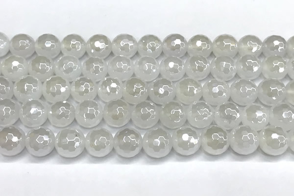 CAA6032 15 inches 10mm faceted round AB-color white agate beads