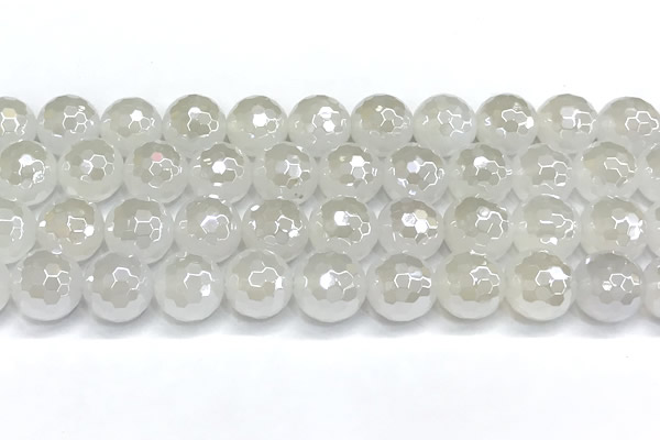 CAA6033 15 inches 12mm faceted round AB-color white agate beads
