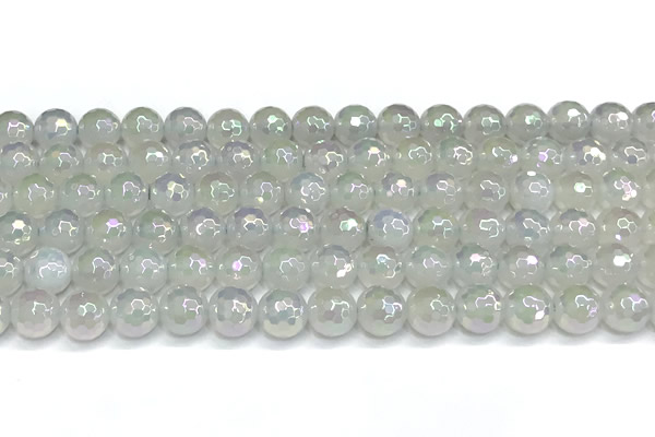 CAA6035 15 inches 8mm faceted round AB-color white agate beads