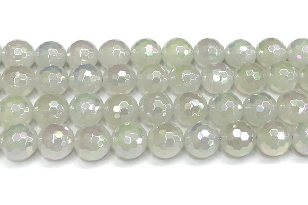 CAA6037 15 inches 12mm faceted round AB-color white agate beads