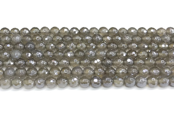 CAA6038 15 inches 6mm faceted round AB-color grey agate beads