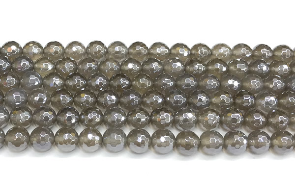 CAA6039 15 inches 8mm faceted round AB-color grey agate beads