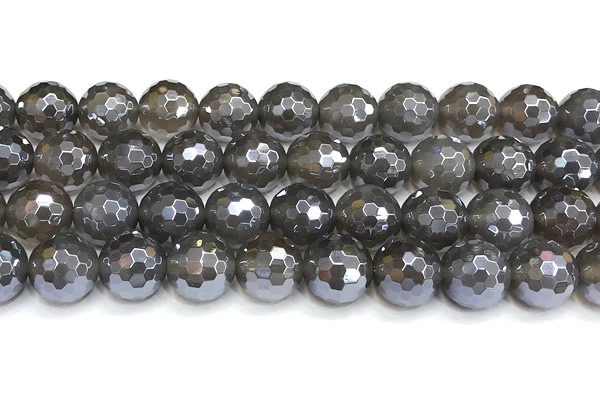 CAA6041 15 inches 12mm faceted round AB-color grey agate beads