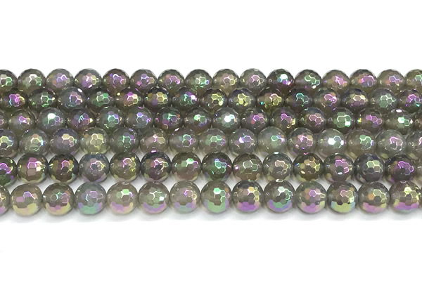 CAA6043 15 inches 8mm faceted round AB-color grey agate beads